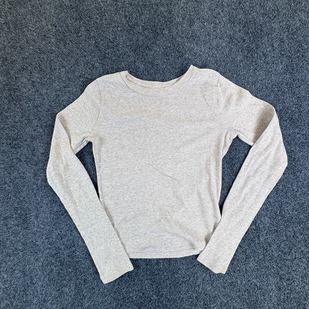 Hollister Sweater Womens S Beige Ribbed Crew Neck Classic Fitted Sleeve Slim Fit